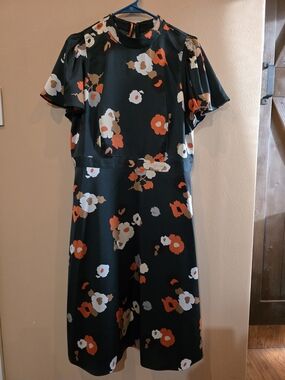 Ann Taylor Factory Dark Green Floral Midi Dress Size 14P